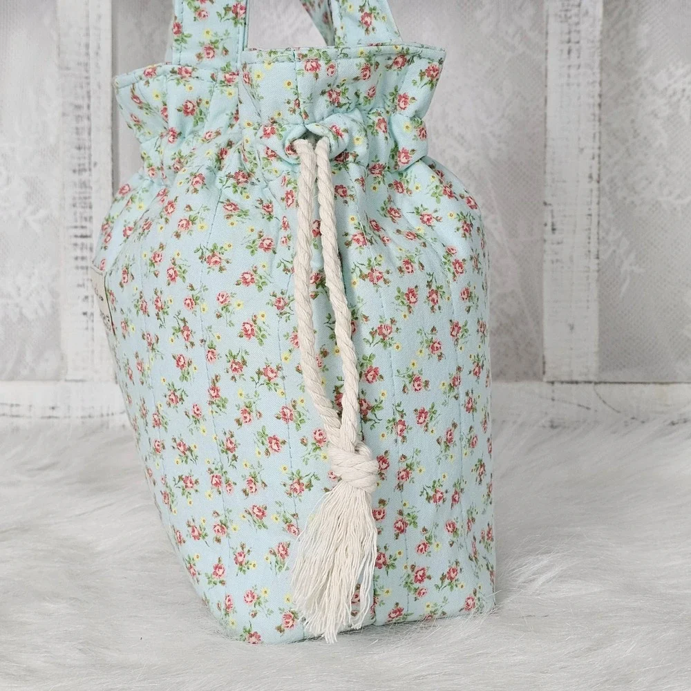 Jovie Mae XO Blush Garden Floral Drawstring Tote Bag Cottagecore Handmade